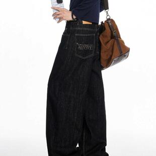 美式堆叠阔腿牛仔裤男女潮牌宽松BF高级感休闲裤高街痞帅弯刀长裤