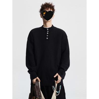 水貂毛纯色半高领毛衣男冬