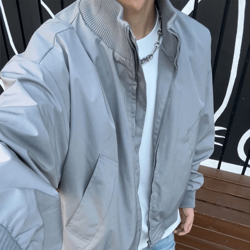 灰色立领飞行员夹克男秋季美式短款棒球服cleanfit廓形工装外套