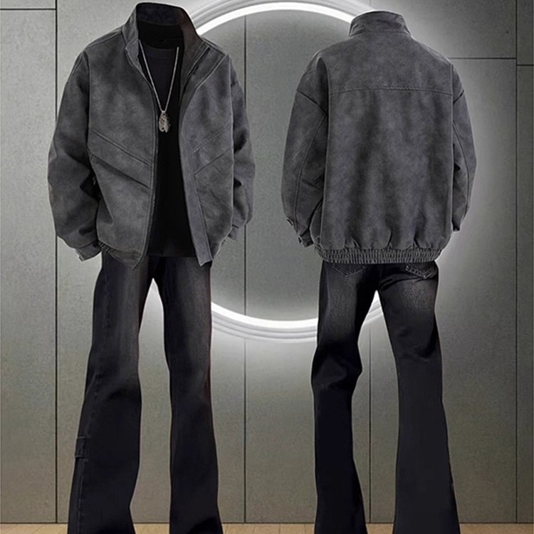 美式扎染短款皮衣外套秋季一整套