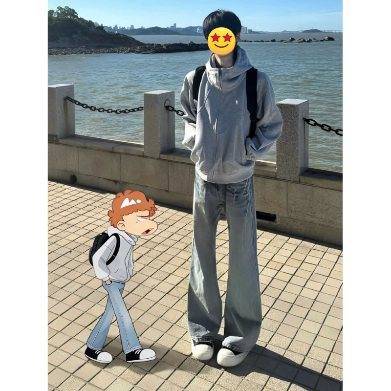 水洗裤子男秋季直筒窄版牛仔裤