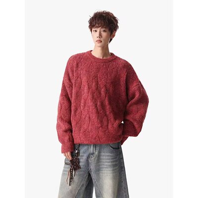 复古圆领麻花针织衫男女2025冬季