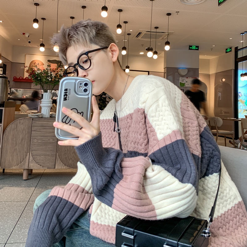 情侣毛衣男冬季加厚撞色欧货