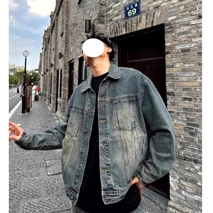 美式 街头水洗做旧牛仔外套男宽松休闲痞帅夹克情侣外套百搭上衣潮