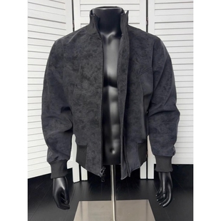 硬汉穿搭黑色扎染短款立领正肩外套男冬季美式防水防风飞行员夹克