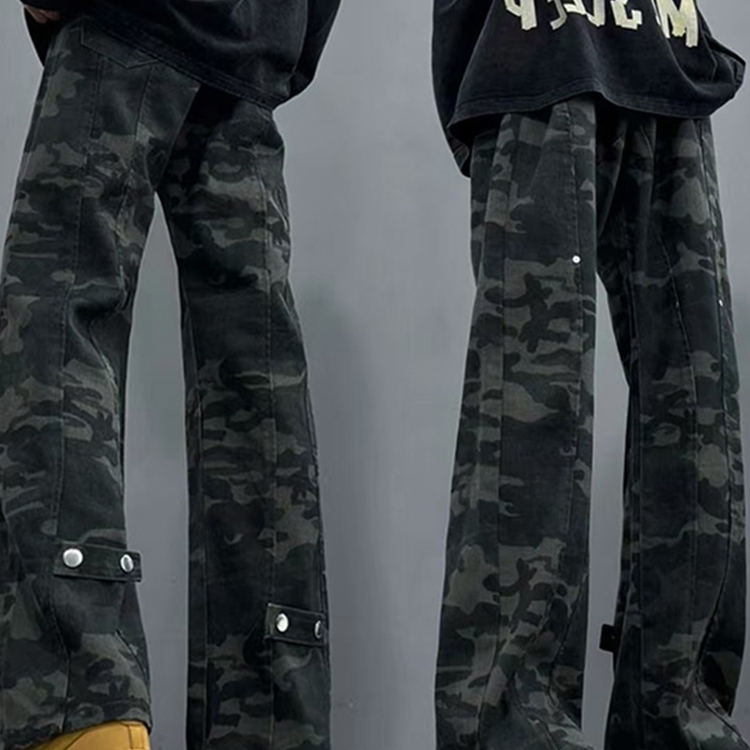 美式高街微喇迷彩牛仔裤男款