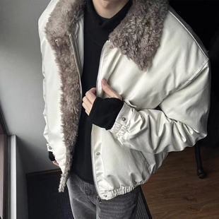 美式复古毛领翻领夹克棉服男款冬季加厚宽松青少年保暖设计感外套