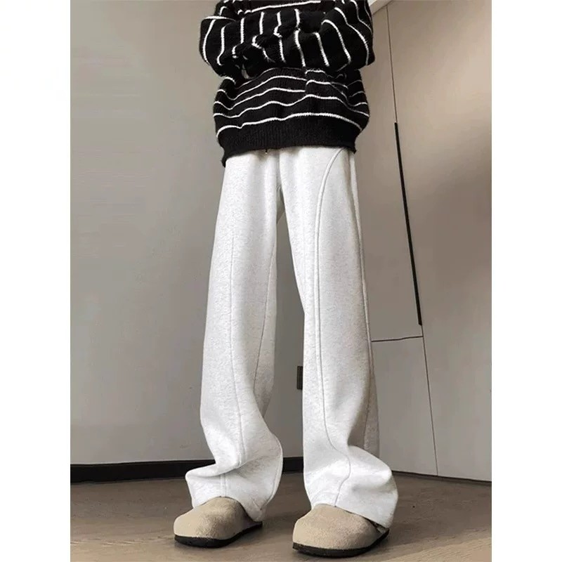 冬季新款美式斜切弯刀微喇灰色卫裤男女款裤子直筒百搭垂感休闲裤,男装,卫裤,淘宝优惠券,粉丝福利购,淘宝优惠卷