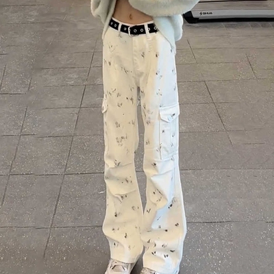 白色痞帅高级感牛仔裤男夏季