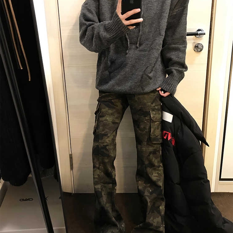 美式复古迷彩微喇工装裤男款