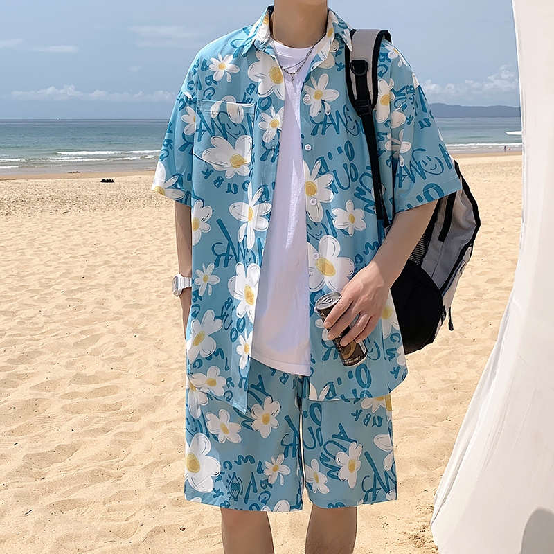 冰丝短袖花衬衫男夏季薄款