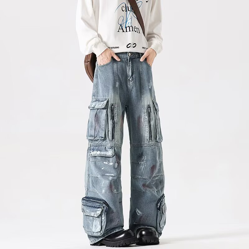 重工水洗工装牛仔裤男美式复古
