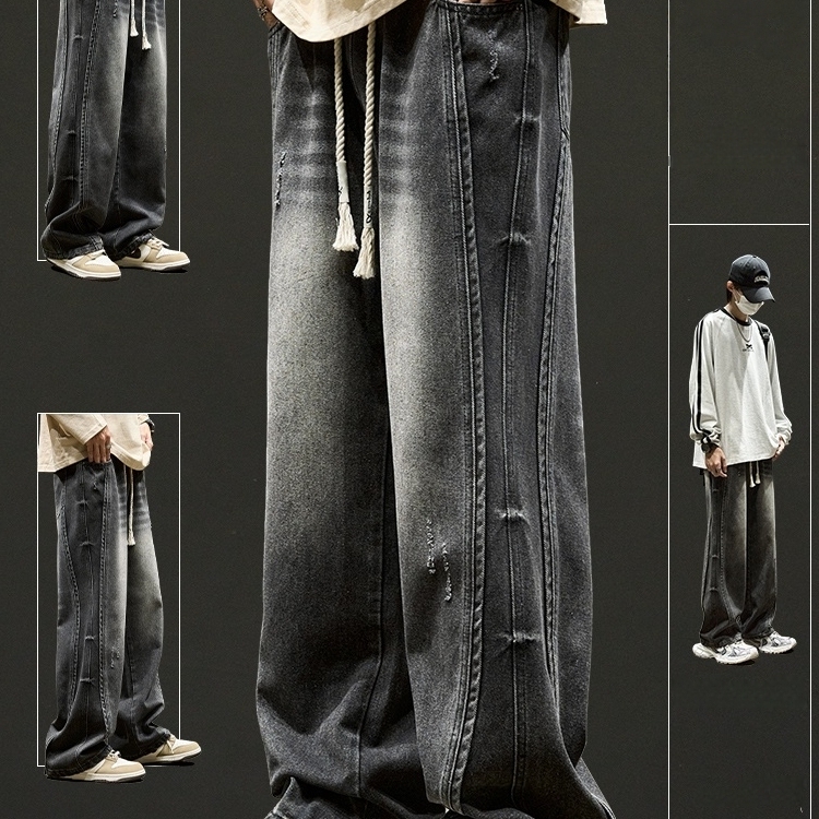 直筒牛仔裤男生秋冬季美式