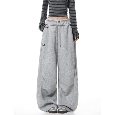 美式慵懒风褶皱运动卫裤男春