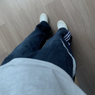 美式复古牛仔裤男女款春季潮牌条纹高街vibe风裤子直筒宽松阔腿裤