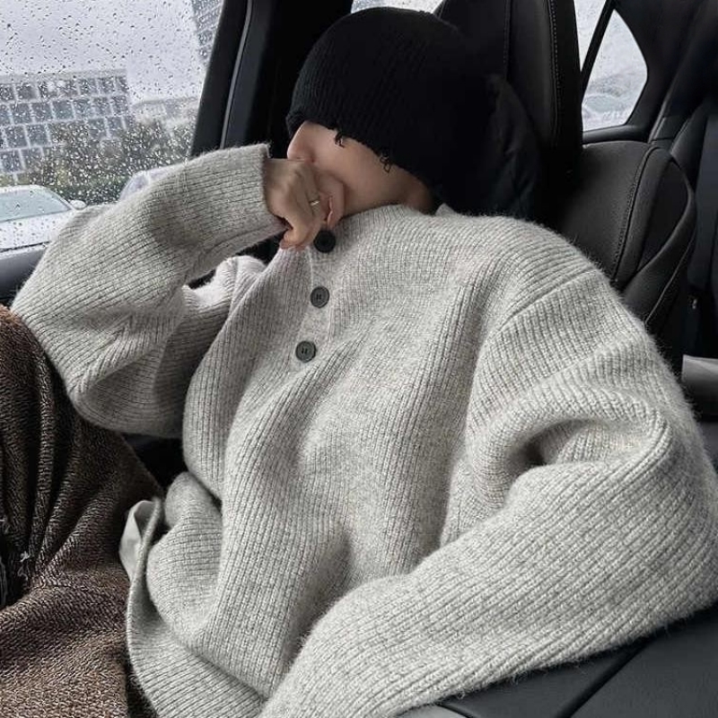 美式复古亨利领毛衣男生