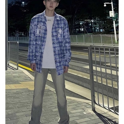 夏季高街格子衬衫男长袖2025