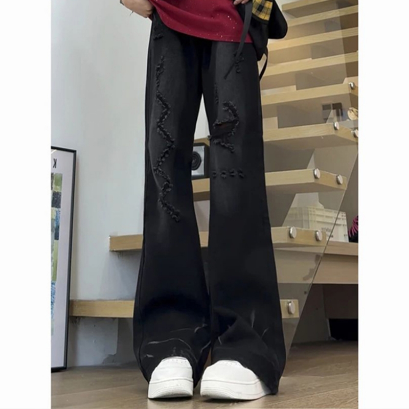 高街暗黑破洞牛仔裤夏季ins宽松