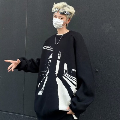 慵懒风复古宽松圆领毛衣