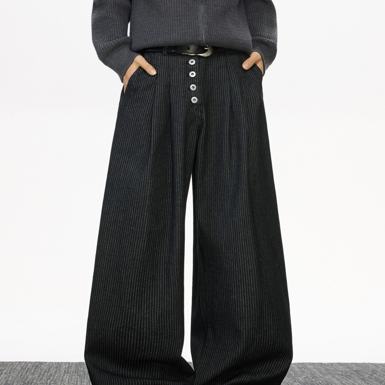 老钱风条纹排扣牛仔裤男款