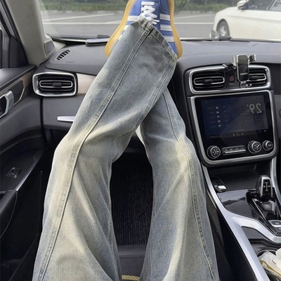 美式复古斜切弯刀牛仔裤男款