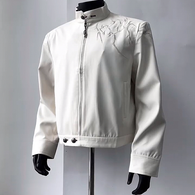 短款垫肩立体绣荆棘夹克外套男款2025秋季美式高街宽松立领棒球服