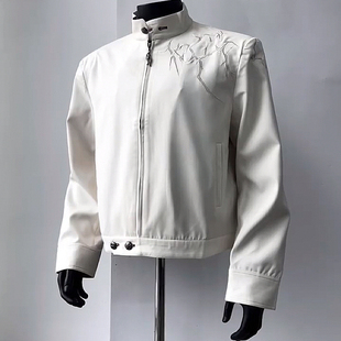 短款垫肩立体绣荆棘夹克外套男款2025秋季美式高街宽松立领棒球服