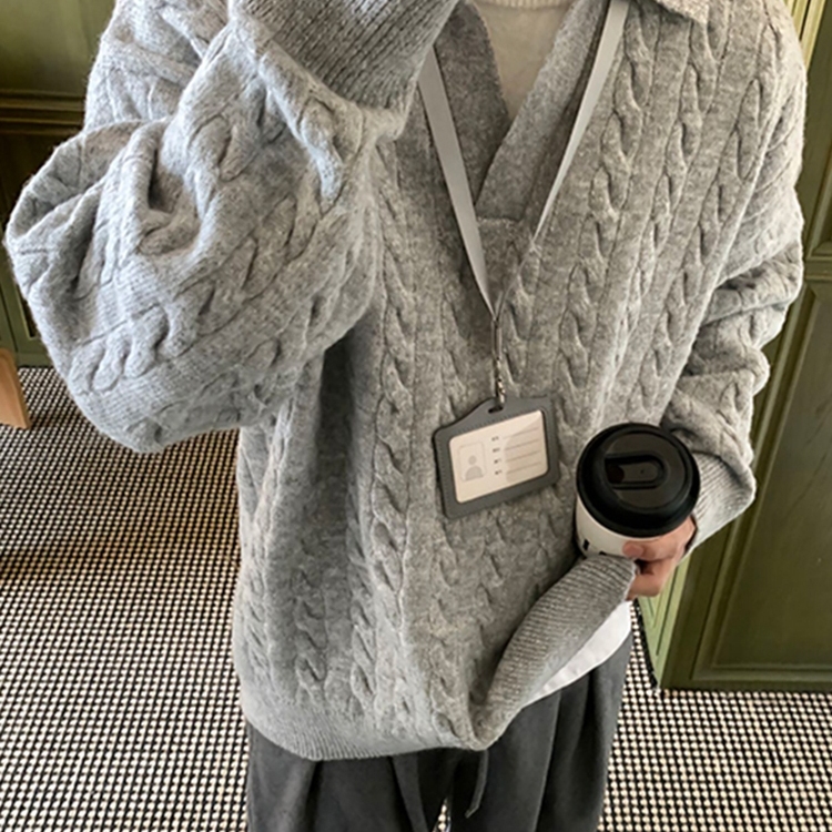 灰色假两件小众毛衣男款秋冬季