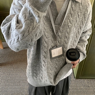 灰色假两件小众毛衣男款秋冬季