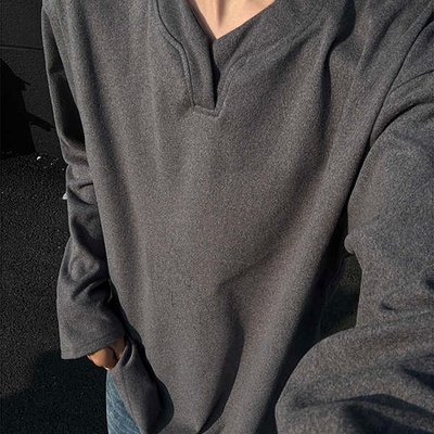重磅加厚德绒V领长袖T恤男款