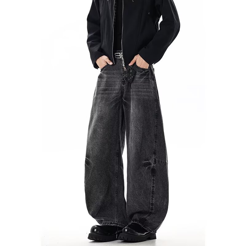 水洗做旧设计感牛仔裤男