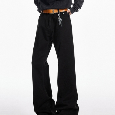 高街vibe弯刀微喇黑色牛仔裤