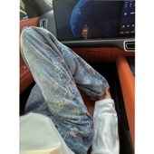 子水洗直筒长裤 春季 男生潮牌复古美式 风裤 新款 蓝色刺绣提花牛仔裤