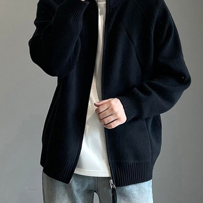 cleanfit黑色针织开衫外套男款