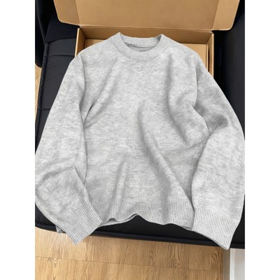 cleanfit浅灰色圆领毛衣男