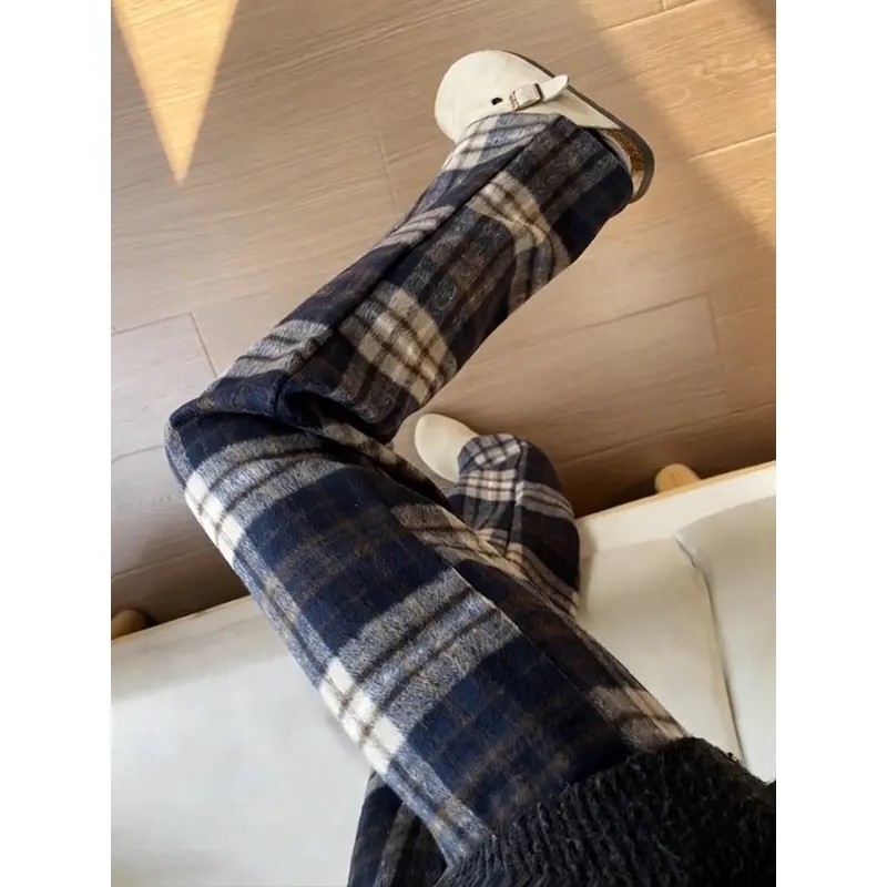 藏青色毛呢格子裤子男女款春季新款复古撞色卫裤宽松直筒休闲长裤,男装,卫裤,淘宝优惠券,粉丝福利购,淘宝优惠卷