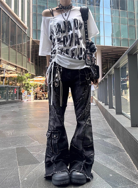 亚文化穿搭裤子男款美式高街潮牌微喇牛仔裤亚比系vibe男模直筒裤