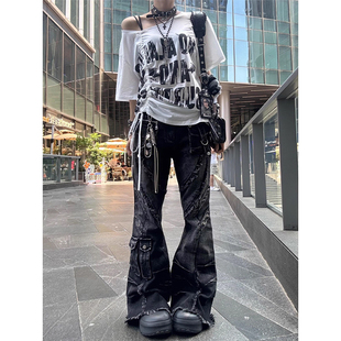 亚文化穿搭裤子男款美式高街潮牌微喇牛仔裤亚比系vibe男模直筒裤