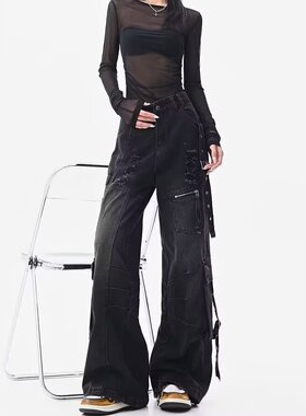 2026重磅小众水洗做旧结构线条微喇叭牛真男士春秋男美式宽松