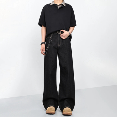 美式复古原牛黑色2021M版型原色直筒牛仔裤男百搭休闲牛仔长裤子