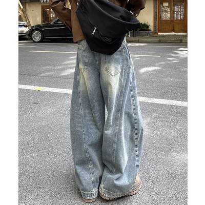 阔腿牛仔裤男款2025秋冬季新款美式复古弯刀裤宽松痞帅直筒长裤子