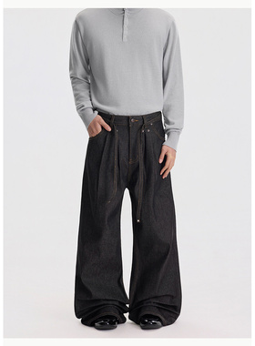 美式复古风宽松直筒牛仔裤男女阔腿长裤高级感个性百搭牛仔阔腿裤