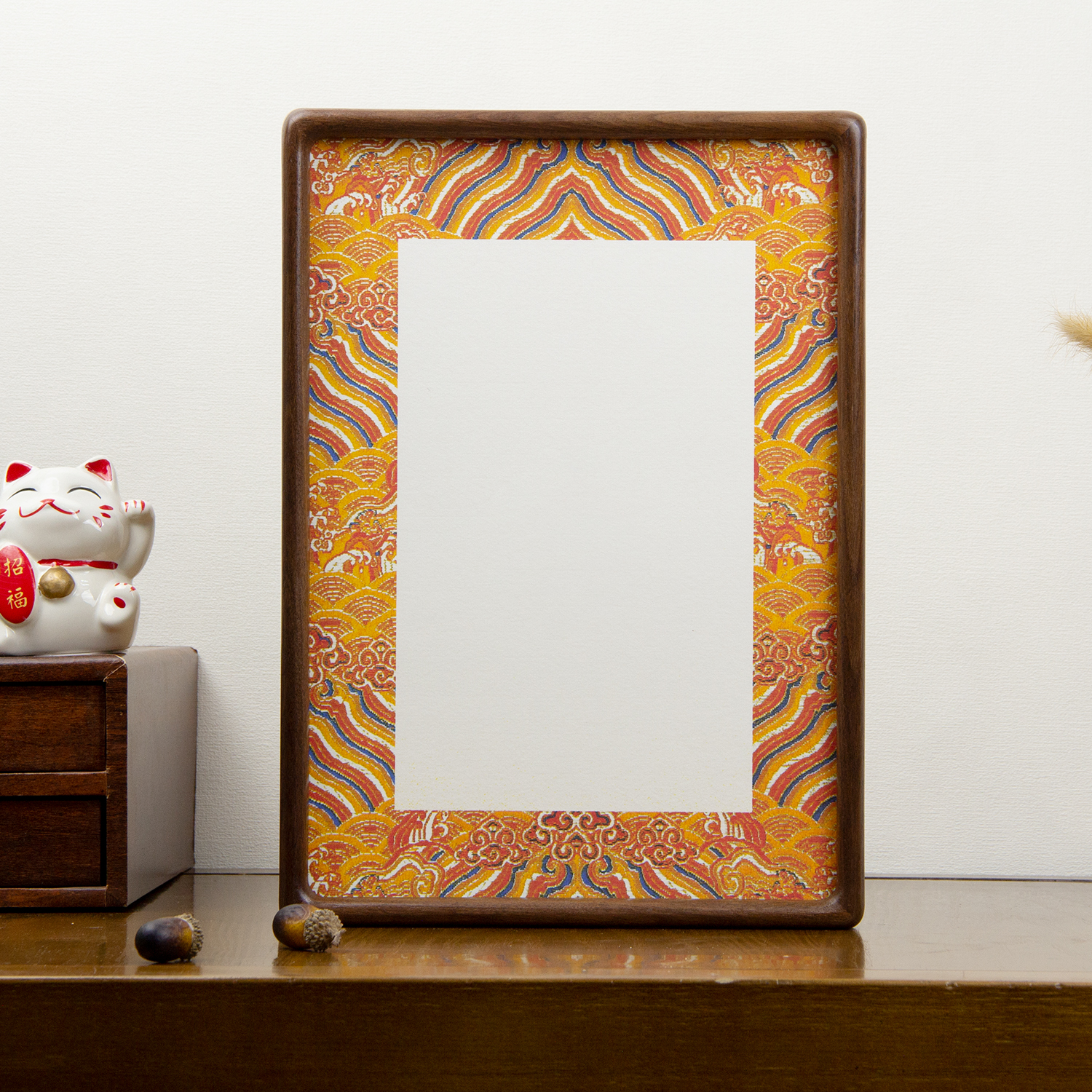 仿宋锦空白黑胡桃画框摆件国潮画