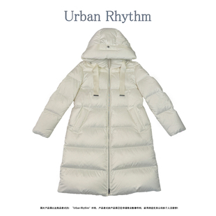 口 连帽腰部抽绳防风袖 Urban Rhythm桑蚕丝90白鹅绒羽绒服女长款
