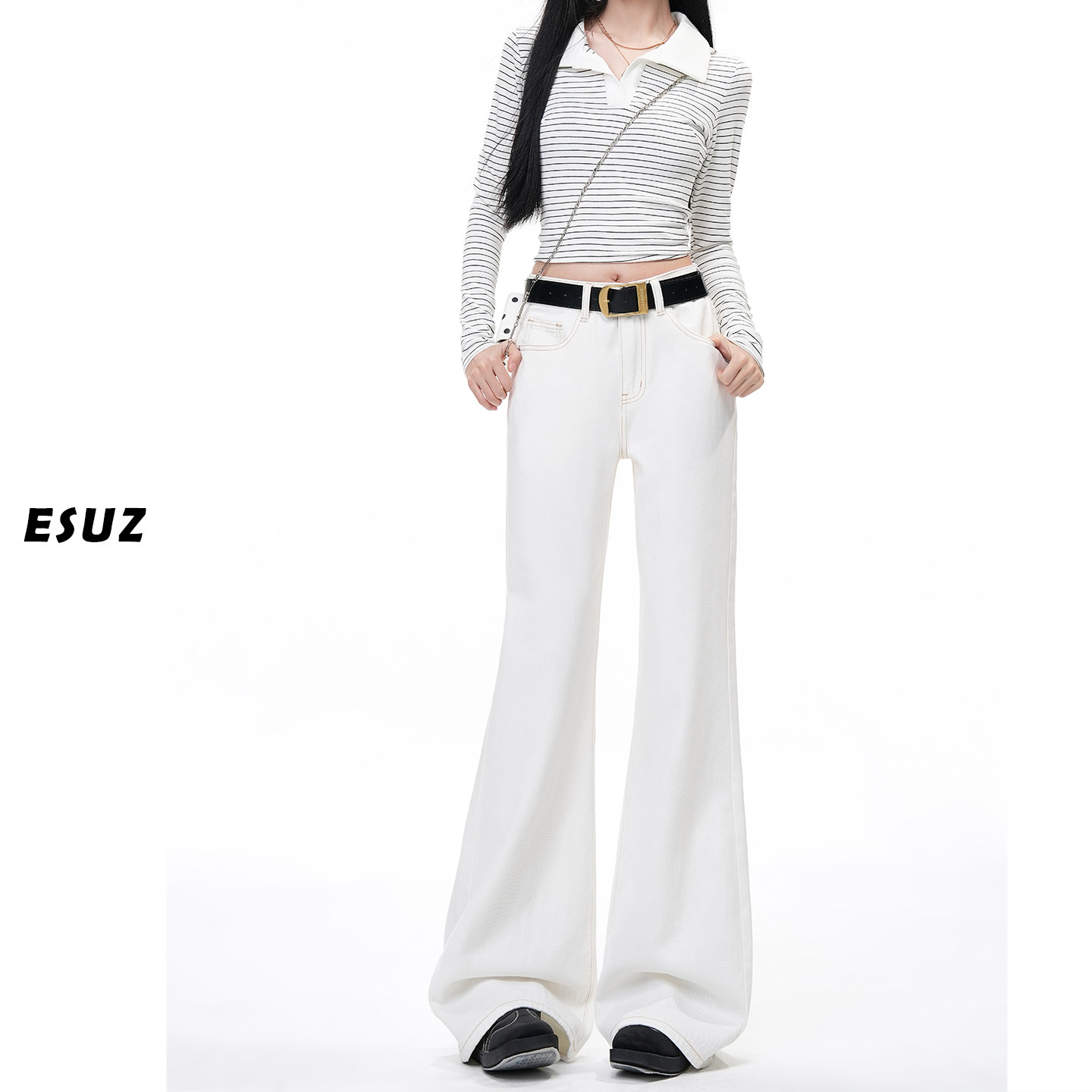 日本offcat高级感白色微喇牛仔裤女秋冬季新款设计垂感显瘦不贴腿