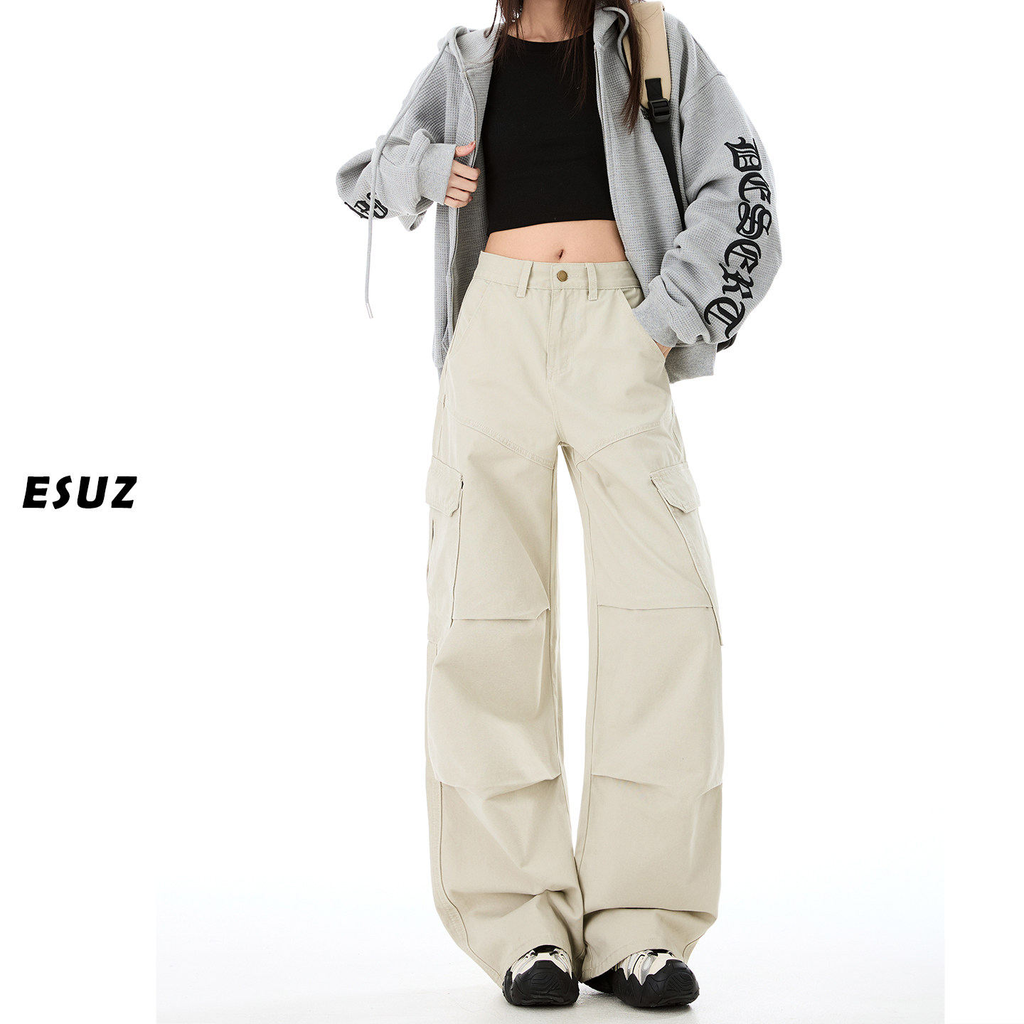 日本offcat高级感工装阔腿牛仔裤女秋冬新款春季美式街头宽松褶皱