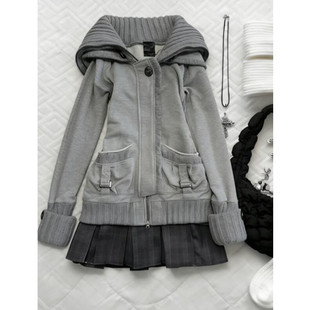 日本offcat秋冬亚比穿搭修身显瘦长袖卫衣女复古气质连帽衫外套开