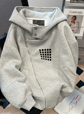 日本offcat日系巨好看简约双拉链卫衣开衫女秋冬宽松慵懒风oversi