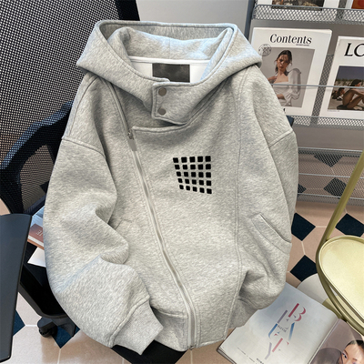 日本offcat日系巨好看简约双拉链卫衣开衫女秋冬宽松慵懒风oversi