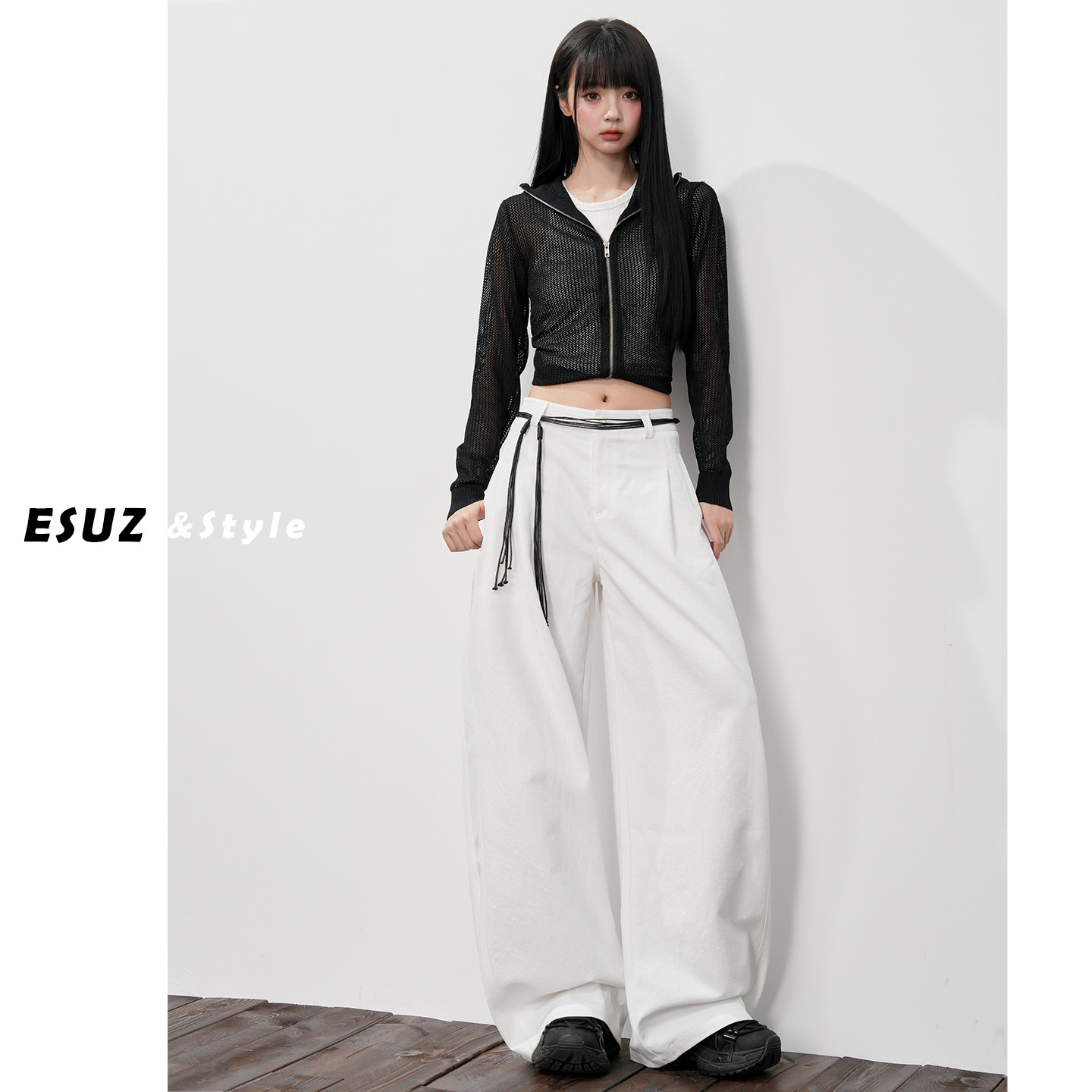 日本offcat高级垂感白色阔腿休闲裤女2026年秋冬新款高腰褶皱宽松